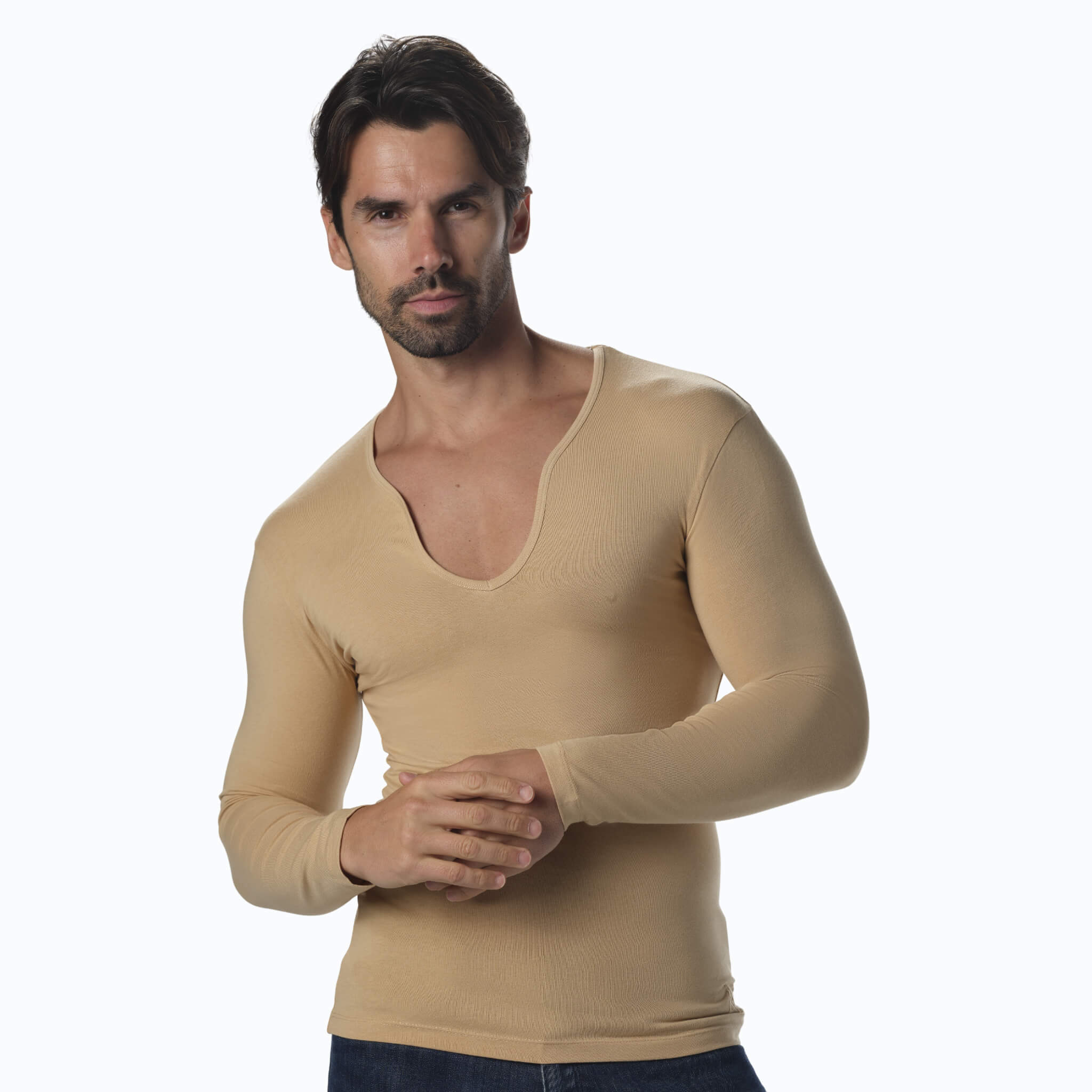 Modern Curved V-Neck Long Sleeve Tee