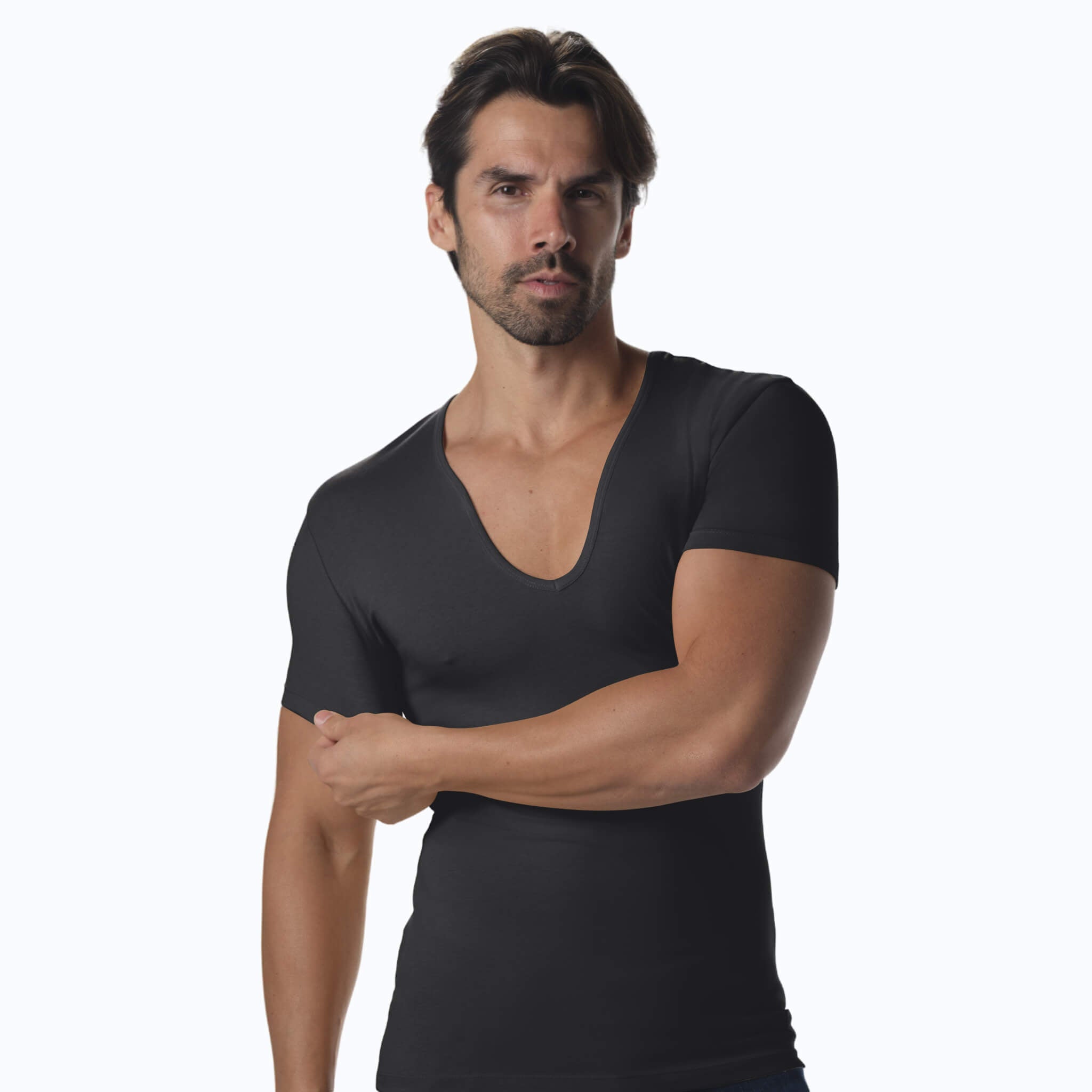 Modern Curved V-Neck Short Sleeve Tee